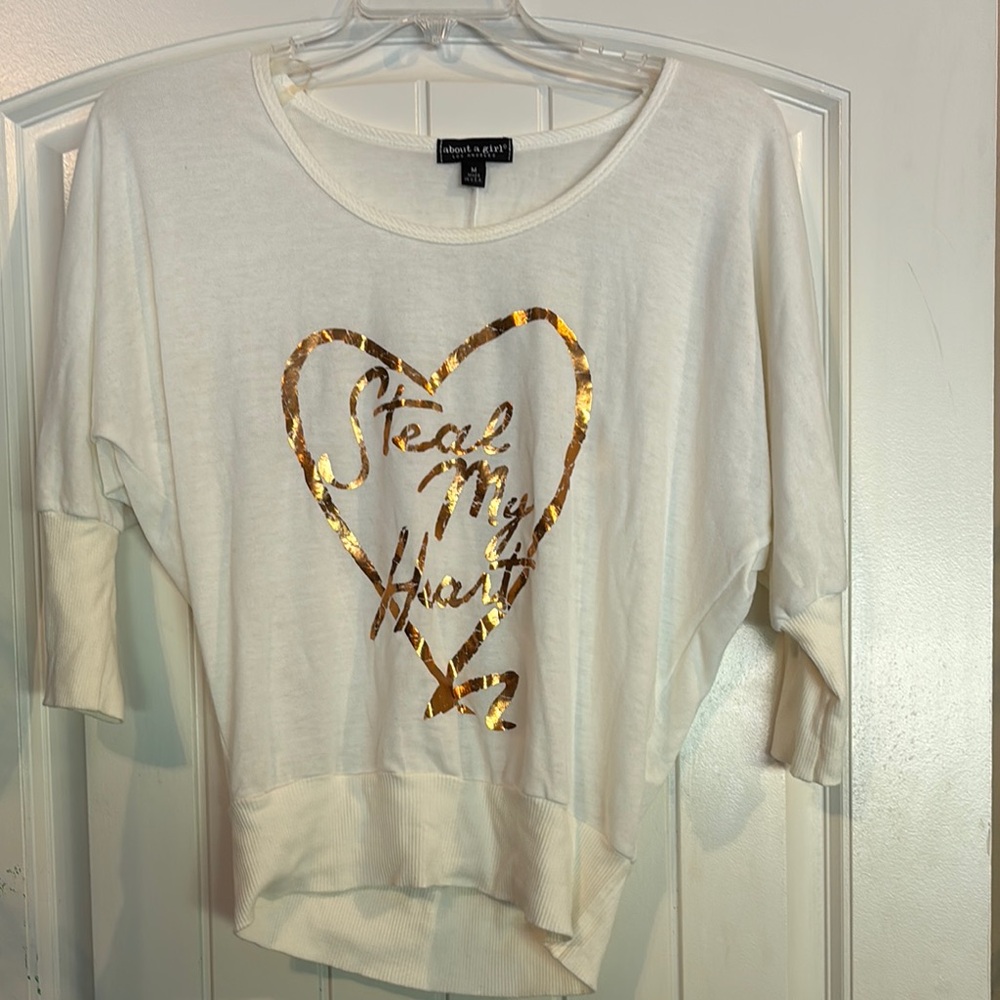 About a girl White and Gold Boxy 3/4 Sleeve Sweatshirt
